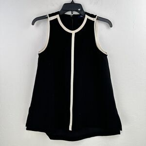Madewell Crepe Canal Top Womens Blouse XXS Black Sleeveless High Low‎ Crew Neck